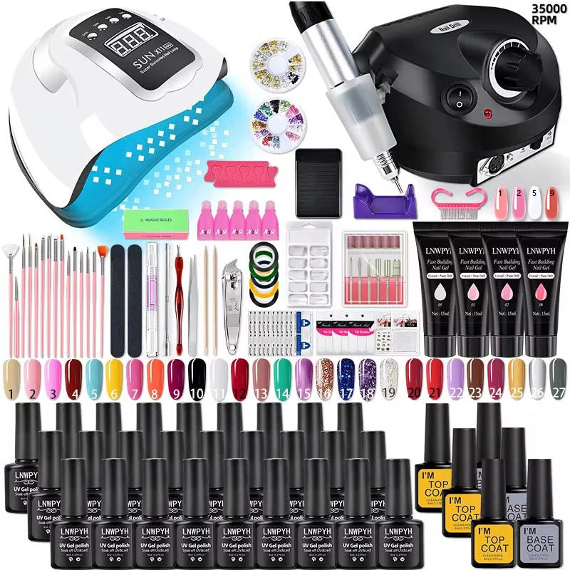 Kit Profesional de Uñas Acrílicas y Poly Gel con Lámpara UV
