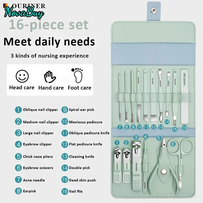 Set de Manicura Profesional de Acero Inoxidable 12–16 Piezas