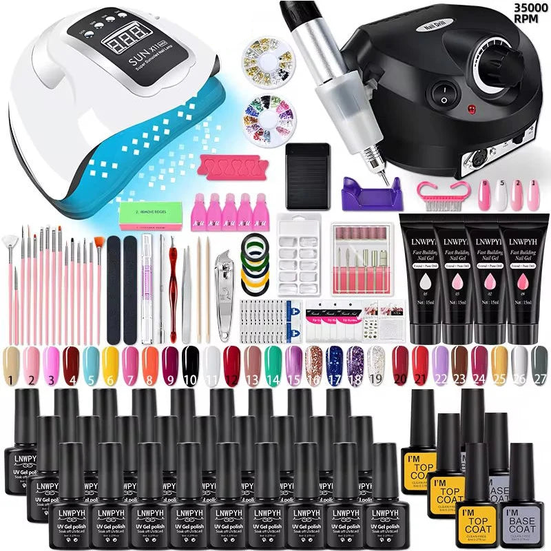 Kit Profesional de Uñas Acrílicas y Poly Gel con Lámpara UV